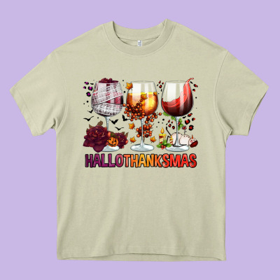 Hallothanksmas Halloween Thanksgiving  Christmas Wine Heavy Core Tee Designed By Fadigitalartstudio