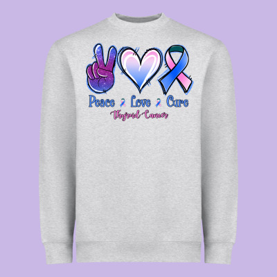 Peace Love Cure Thyroid Cancer Heavyweight Sweatshirt Designed By Nancycooperartshop