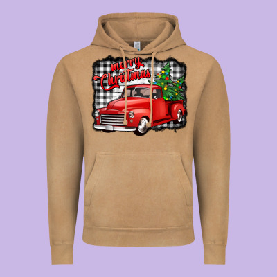 Merry Christmas Red Truck Christmas Trees Vintage Hoodie Designed By Jasminsmagicworld