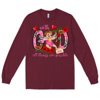 Burgundy with god all things are possible Long Sleeve Tee - NancyCooperArtShop
