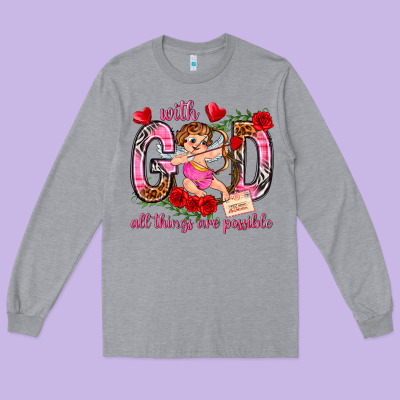 With God All Things Are Possible Long Sleeve Tee Designed By Nancycooperartshop