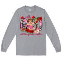 Heather Grey with god all things are possible Long Sleeve Tee - NancyCooperArtShop