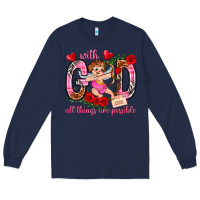 Navy with god all things are possible Long Sleeve Tee - NancyCooperArtShop