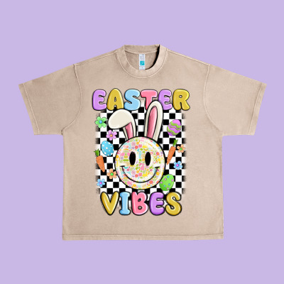 Easter Vibes Smiley Face Urban Heavy Tee Designed By Maliassmallbusiness