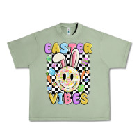 Oil Green easter vibes smiley face Urban Heavy Tee - MaliasSmallBusiness