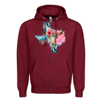 Burgundy Texas Boho Bull Skull Zipper Hoodie - Bettercallsaul