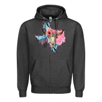 Charcoal Heather Texas Boho Bull Skull Zipper Hoodie - Bettercallsaul