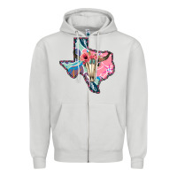 Dove Grey Texas Boho Bull Skull Zipper Hoodie - Bettercallsaul