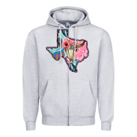 Heather Grey Texas Boho Bull Skull Zipper Hoodie - Bettercallsaul