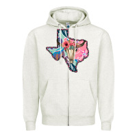 Oatmeal Heather Texas Boho Bull Skull Zipper Hoodie - Bettercallsaul