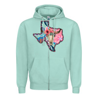 Seafoam Texas Boho Bull Skull Zipper Hoodie - Bettercallsaul