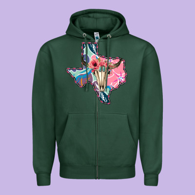 Texas Boho Bull Skull Zipper Hoodie Designed By Bettercallsaul