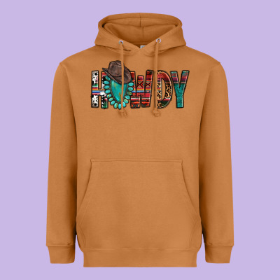Western Howdy Gemstone Cowboy Hat Heavyweight Hoodie Designed By Howdyjamesfarm