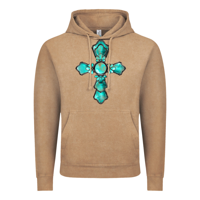 Western Turquoise Gemstone Cross Vintage Hoodie by BarkalooDesign | Teevron