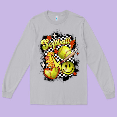 Vintage Softball Long Sleeve Tee Designed By Maliassmallbusiness