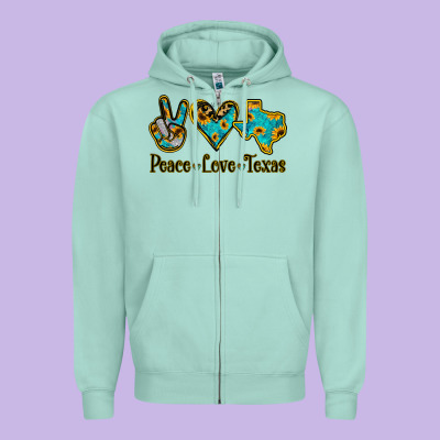 Peace Love Texas Zipper Hoodie Designed By Bettercallsaul
