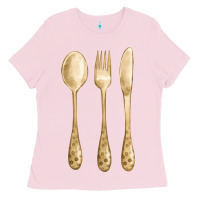 Bubblegum Pink spoon fork knife fa element Ladies Tee - FaDigitalArtStudio