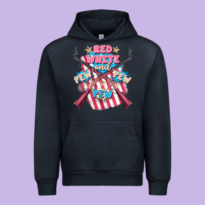 Red White And Pew Pew Pew Urban Hoodie Designed By Fadigitalartstudio