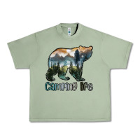 Oil Green camping bear Urban Heavy Tee - MaliasSmallBusiness