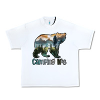 White camping bear Urban Heavy Tee - MaliasSmallBusiness