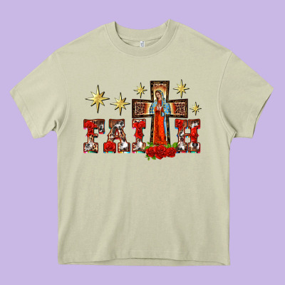 Faith Our Lady Of Guadalupe Cross Heavy Core Tee Designed By Barkaloodesign