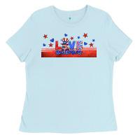 Baby Blue love america gnome libbey cup Ladies Tee - HRA Design Shop
