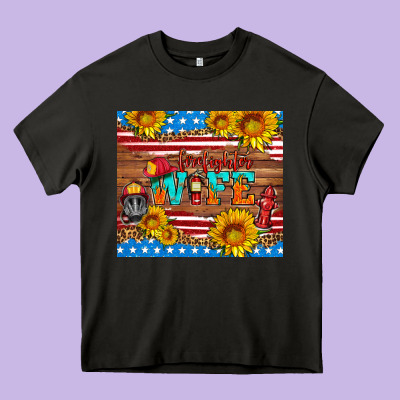 American Flag Firefighter Wife Heavy Core Tee Designed By Hra Design Shop