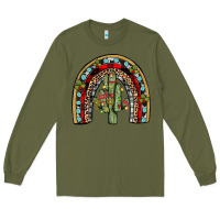 Army Green christmas cactus rainbow Long Sleeve Tee - JahusDesignShop