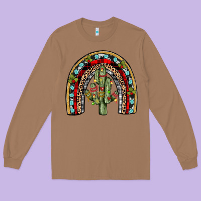Christmas Cactus Rainbow Long Sleeve Tee Designed By Jahusdesignshop