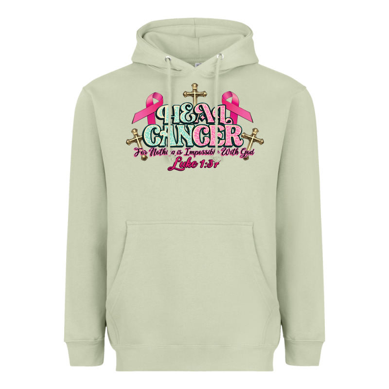 Heal Cancer Luke 1:37 Cross Cancer Awareness Heavyweight Hoodie by HowdyJamesFarm | Teevron