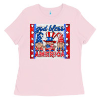 Bubblegum Pink god bless America gnomes Ladies Tee - HRA Design Shop