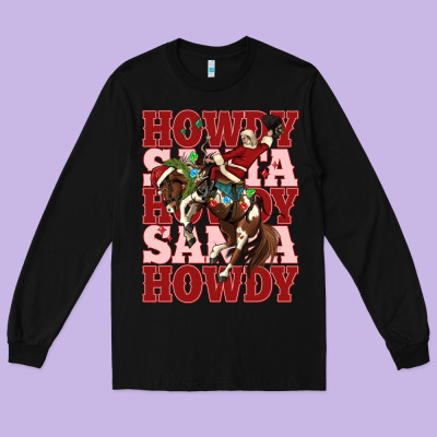 Howdy Santa Cowboy Christmas Long Sleeve Tee Designed By Maliassmallbusiness