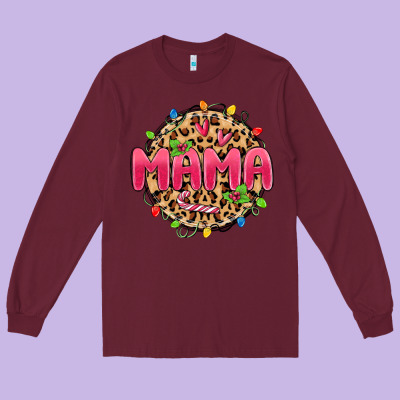 Mama Christmas Lights Long Sleeve Tee Designed By Maliassmallbusiness