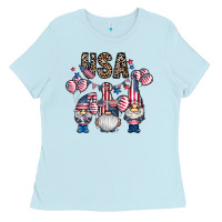 Baby Blue usa america gnome Ladies Tee - CowhideDigitalArt