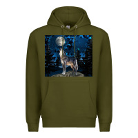 Army Green wolf howling at the moon Premium Hoodie - TumblerDesignByShophia