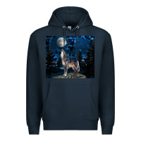 Navy wolf howling at the moon Premium Hoodie - TumblerDesignByShophia