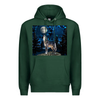 Sports Green wolf howling at the moon Premium Hoodie - TumblerDesignByShophia
