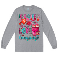 Heather Grey iced coffee is my love language Long Sleeve Tee - NancyCooperArtShop