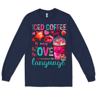 Navy iced coffee is my love language Long Sleeve Tee - NancyCooperArtShop