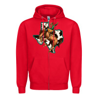 Red Cowhide Texas Map Rodeo Cowboy Zipper Hoodie - Bettercallsaul