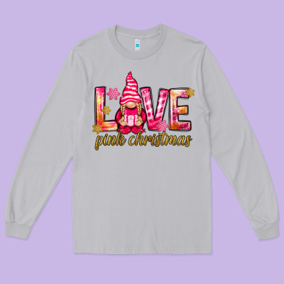 Love Pink Christmas Gnome Long Sleeve Tee Designed By Nancycooperartshop