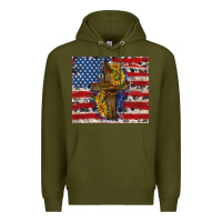 Army Green jesus christ with american flag Premium Hoodie - TumblerDesignByShophia