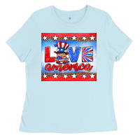 Baby Blue love america gnome Ladies Tee - HRA Design Shop