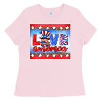 Bubblegum Pink love america gnome Ladies Tee - HRA Design Shop