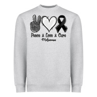 Heather Grey Peace love cure Melanoma Cancer Heavyweight Sweatshirt - NancyCooperArtShop