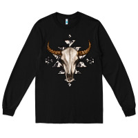 Black bull skull with aztec Long Sleeve Tee - MaliasSmallBusiness