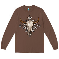 Chestnut bull skull with aztec Long Sleeve Tee - MaliasSmallBusiness