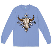 Colony Blue bull skull with aztec Long Sleeve Tee - MaliasSmallBusiness