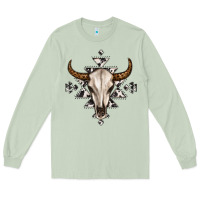 Matcha bull skull with aztec Long Sleeve Tee - MaliasSmallBusiness