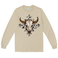 Mushroom bull skull with aztec Long Sleeve Tee - MaliasSmallBusiness